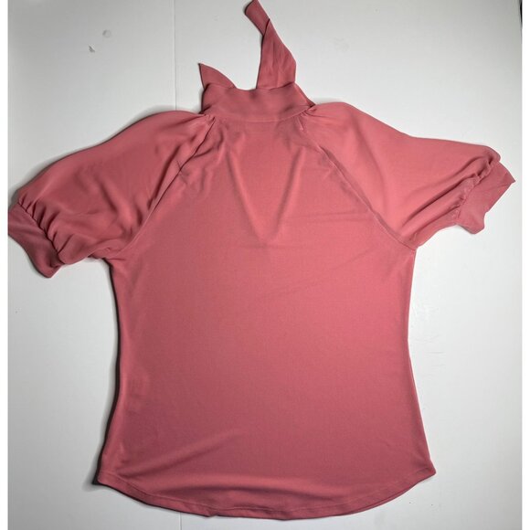 7th Avenue Design Studio Pink V-Neck Raglan Sleeve Top With Tie Collar & Ruched - Picture 5 of 7